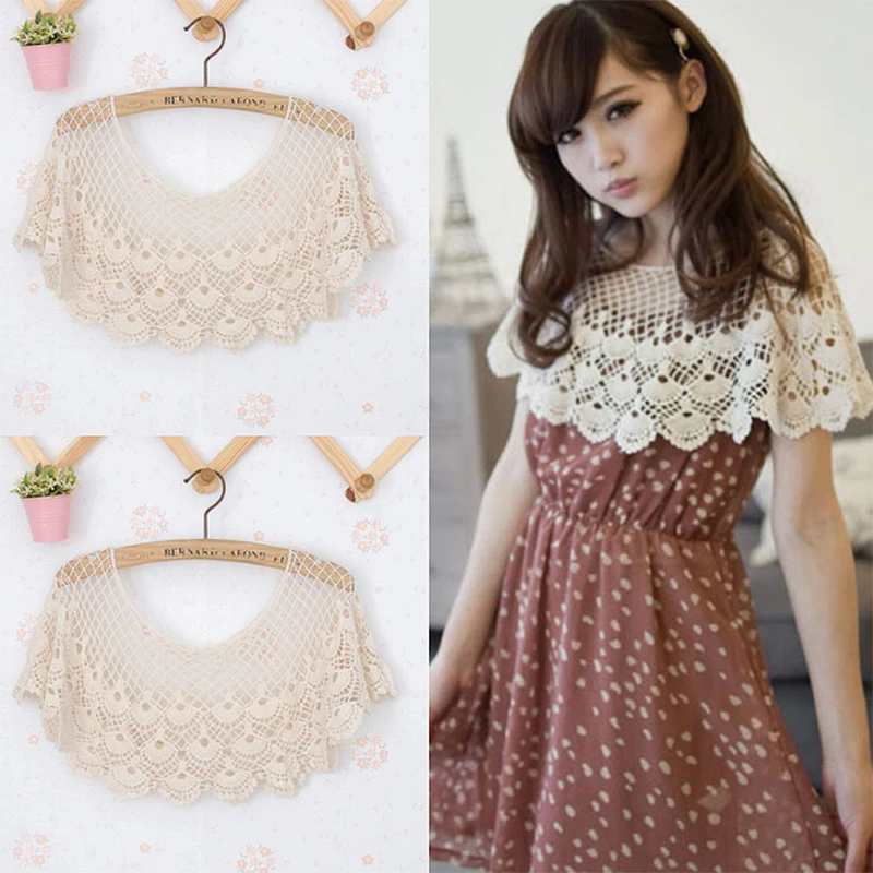 

Collar Ruffles Shawl Patchworks Trim Detachable Half Shirt Shawl with Button Shawl Shirt Collar Ruffles Detachable H9