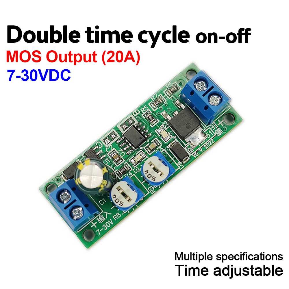 

DC 7-30V Cycle Timer Delay On/Off Switch Delay Relay Dual-MOS Output Module 0-10sec/0-100sec/0-30min/0-5hr Adjustable Time Relay