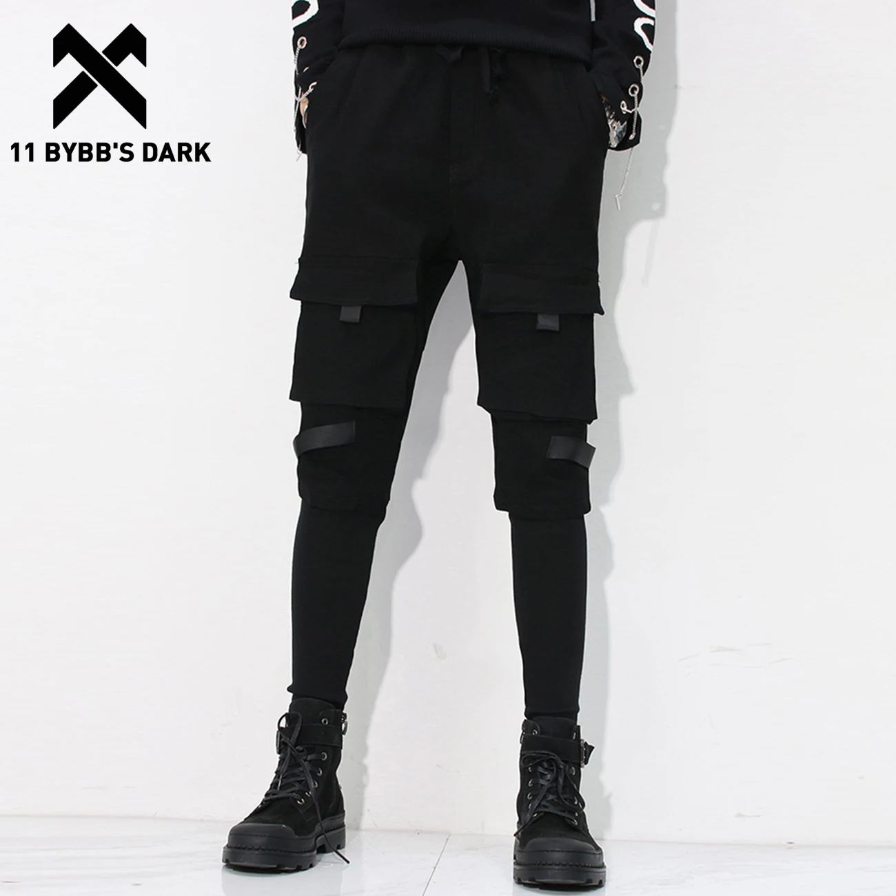 

Брюки-карго 11 BYBB'S DARK мужские, тактические Функциональные штаны с двойной вышивкой, шаровары, уличная одежда, Джоггеры в стиле Харадзюку, чер...