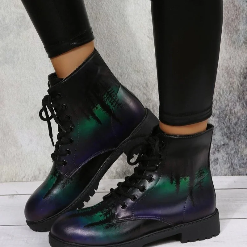 Женские ботильоны с цветочным принтом полуботинки со шнуровкой на низком