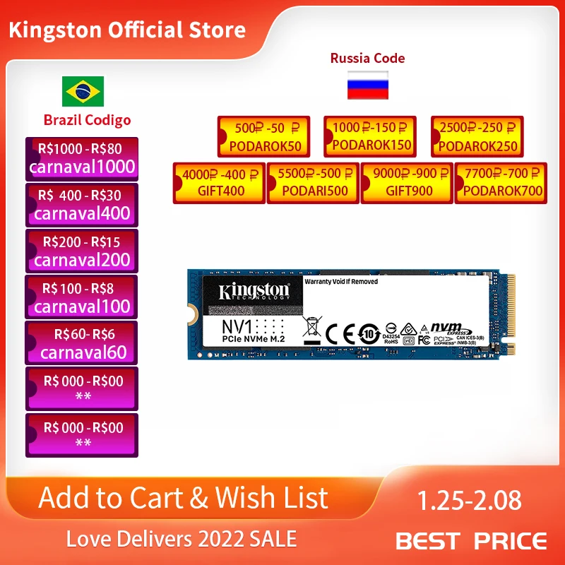 Kingston M2 SSD M.2 PCIE 250GB NVME 2280 500GB 1TB Internal disk A2000 Solid State Drive for laptop netbook | Компьютеры и офис