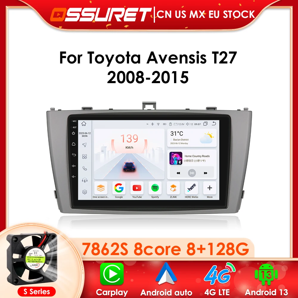 Автомобильный радиоприемник Android 13 Carplay для Toyota Avensis T27 2008-2015 Мультимедийный плеер