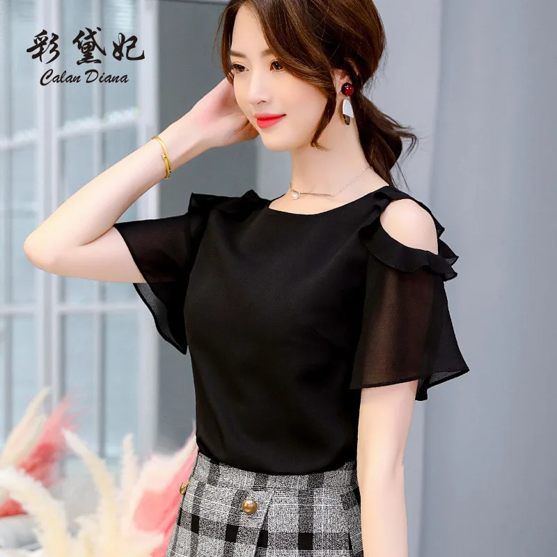 

Office Lady Style New Design 2022 Summer Thin Chiffon Clothes For Women Shirts O-Neck Short Sleeve Korean Blouses Casual Tees