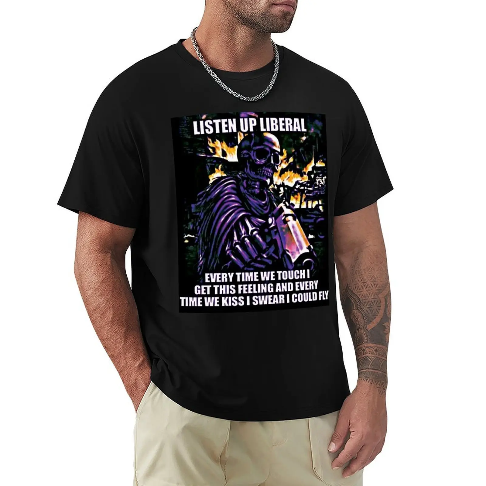 Listen Up Liberal Every Time We Touch I Get This Feeling And Kiss Swear Could Fly Cool Skeleton Grim R Футболка