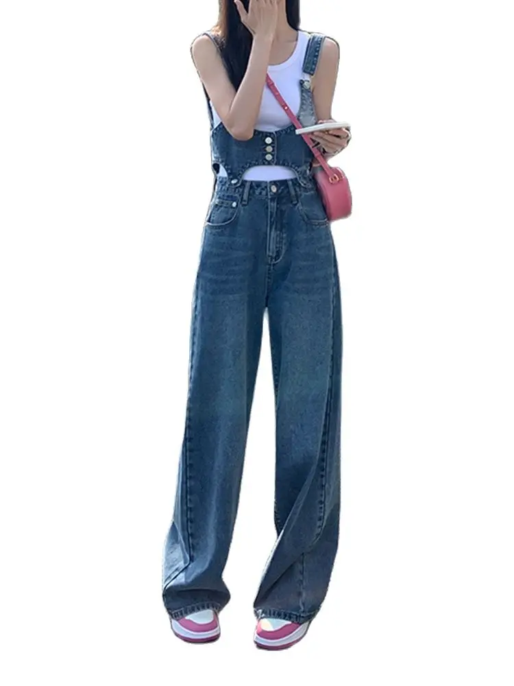 

Casual Disassembly Denim Back Trousers Loose Wide -Leg Jumpsuit 2022 New Korean Fashion Women'S Clothing