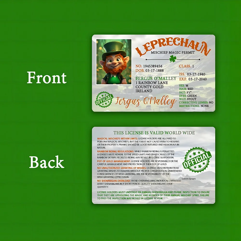 Карточка ко Дню Святого Патрика Лепрекон розыгрыш идентификационная карта
