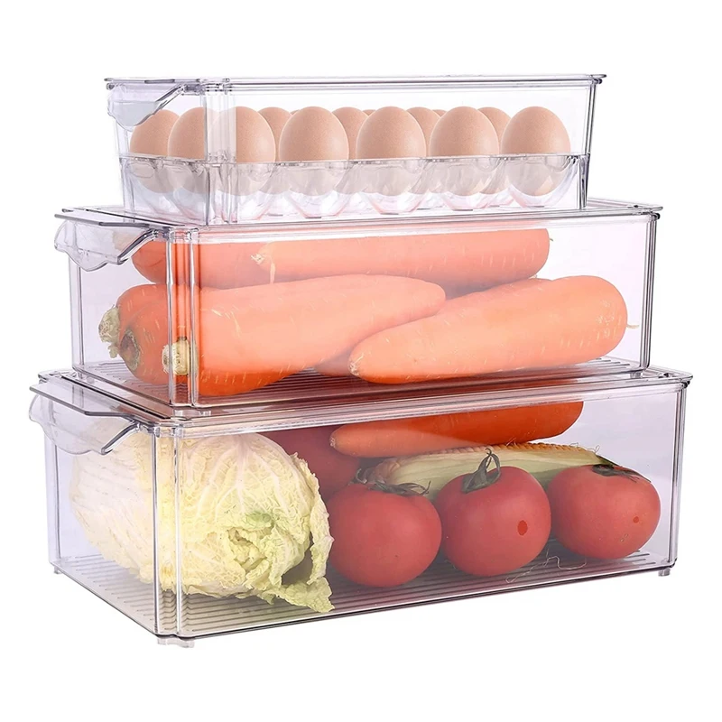 

Fridge Organizer Set Of 3, Houkois Stackable Refrigerator Organizer Bins With Lids Produce Containers For Kitchen