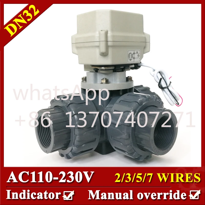 DN32 UPVC 3-ходовой электрический клапан Ture Union конец 1-1/4 &quotЭлектрический