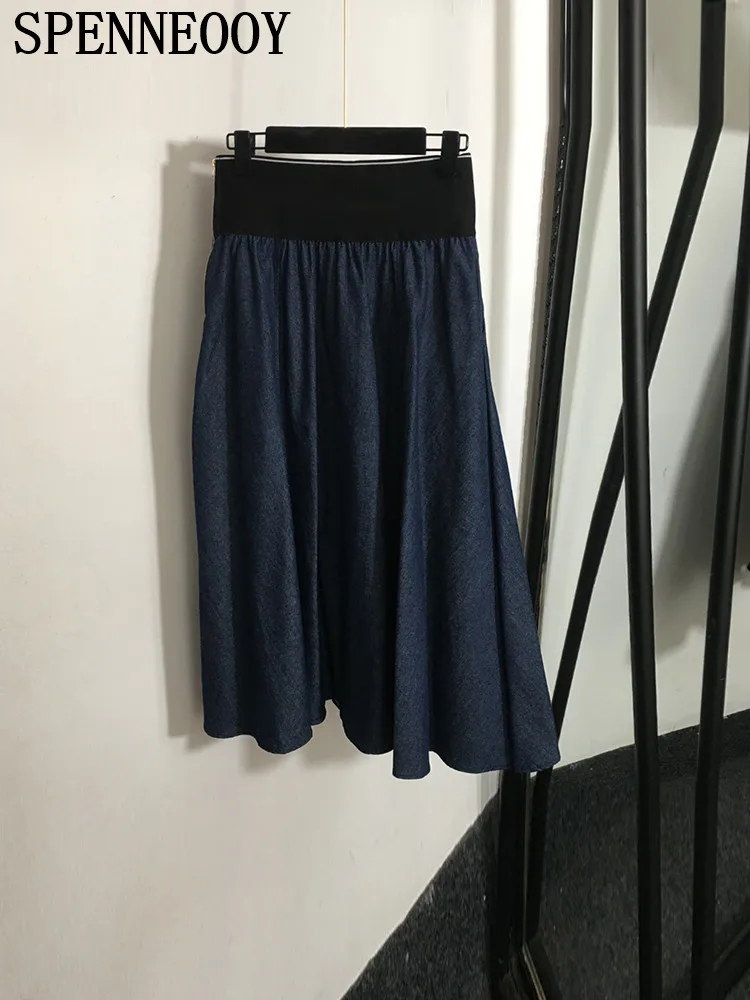 Женская Длинная Юбка-миди SPENNEOOY темно-синяя ковбойская юбка с застежкой-молнией