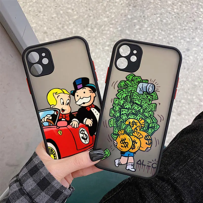 

Catoon Dollar Alec Monopoly Phone Cases for iphone 11 12 13 Pro Max 7 8 Plus SE2020 X XS MAX XR Hard Matte Back Shockproof Cover