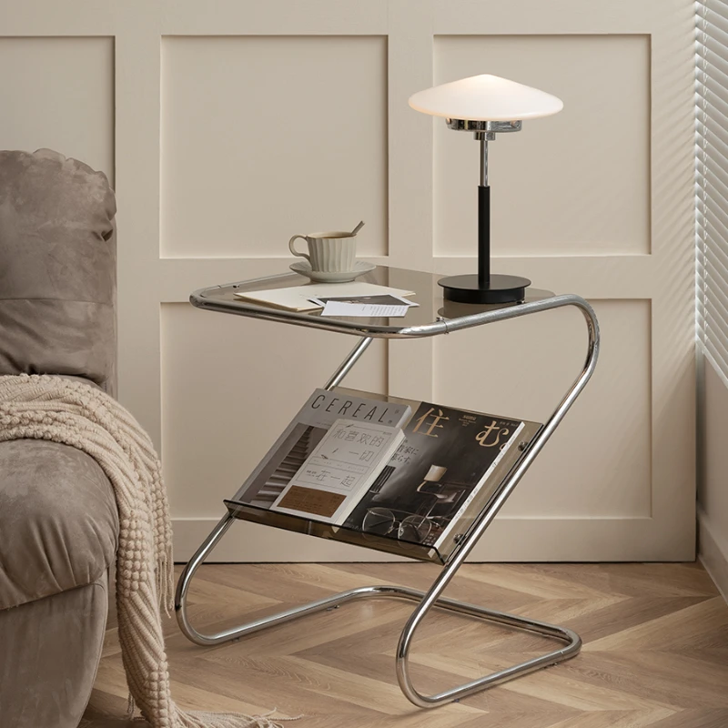 

Small Apartment Sofa Side Table Light Luxury Glass Storage Side Table Corner Table Middle Ancient Bedside Table