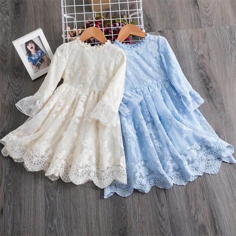 

2021 Summer Girls Clothing Lace Flower Girls Dress Elegant Princess Dress Wedding Birthday Party Wear Kids School Daily Clothes