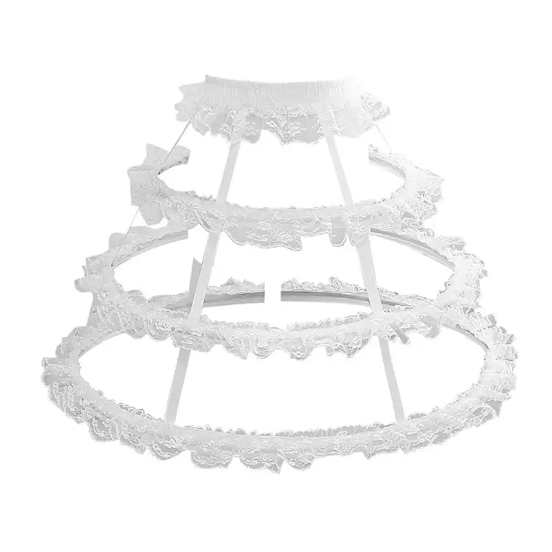 

X7YC Lolita 3 Hoop Hollow Out Cage Petticoat Skirt Steel Boned Wedding Bride Vintage Underskirt Ruffles Lace Bustle Crinoline