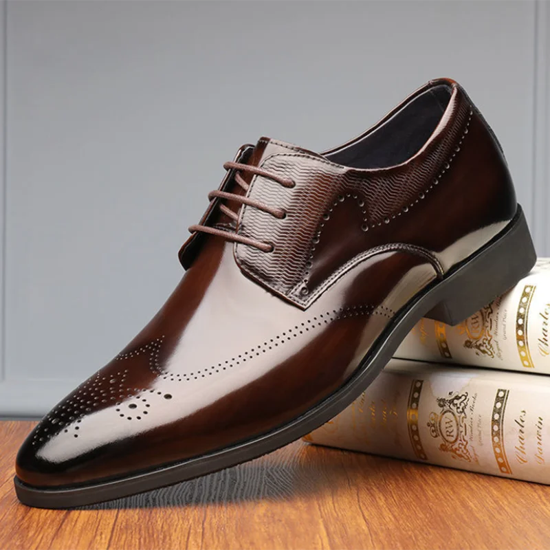 

Luxury Brogue Shoes for Men Lace Up Point Toe Oxfords Formal Style Leather Shoes for Wedding Party Social Office Business Shoes