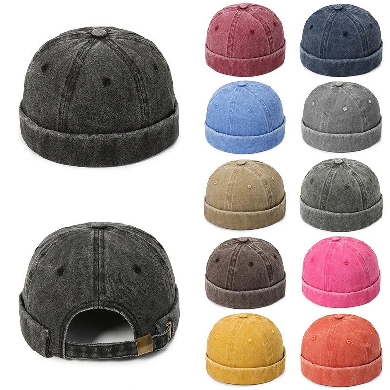 

Fashion Brimless Hats Hip Hop Beanie Skullcap Street Denim Hat Women Men Acrylic Casual Solid Color Pumpkin Portable Melon Cap