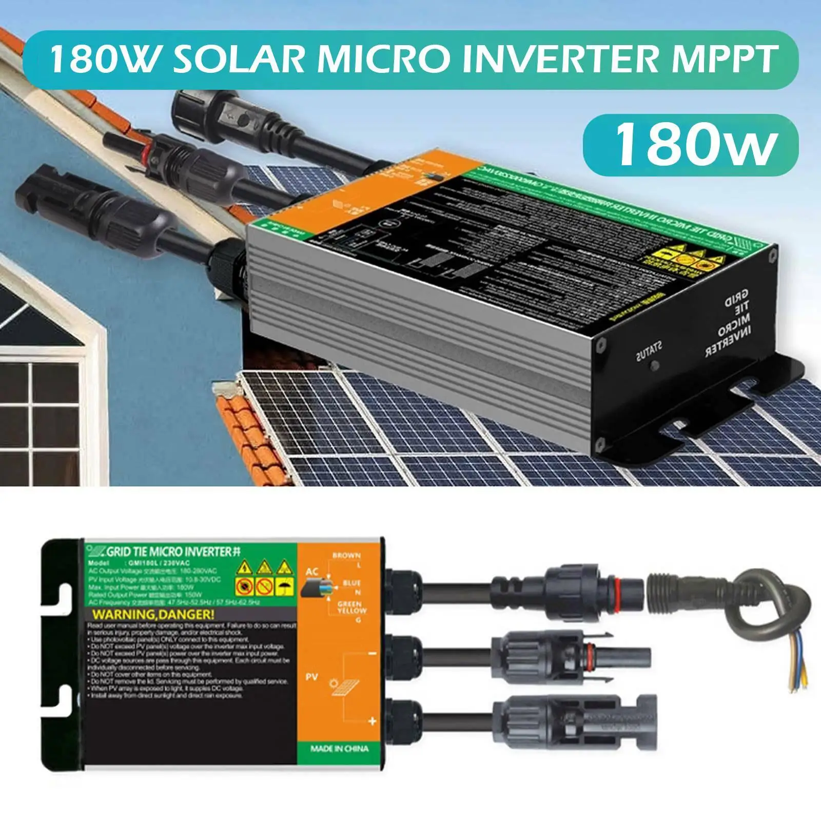

180W MPPT Solar PV Grid Tie Micro Inverter GMI Series Input DC10.8-30V Output 110V-240V 65 Solar On Grid
