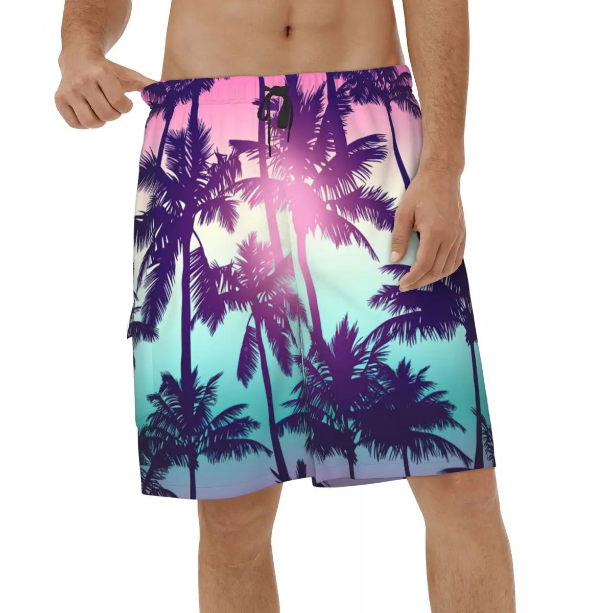 

Sunset Palm Beach Shorts Men Fashion Swimwear Swimming Trunks Breathable Sports Surf Male Short Pants
