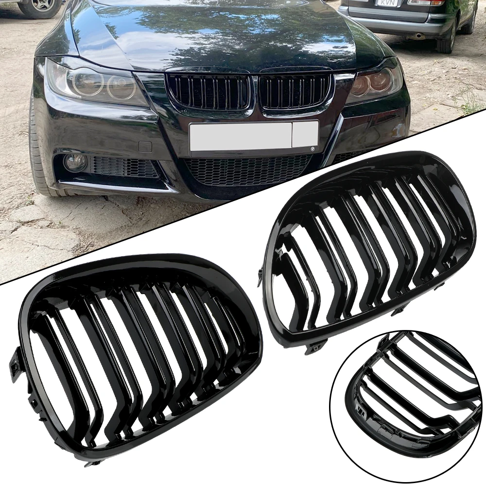 

2 Line Double Slat Car Styling Car Front Kidney Grille for BMW 5 Series Sedan E60 E61 M5 2003-2010 Hood Grills Glossy Black