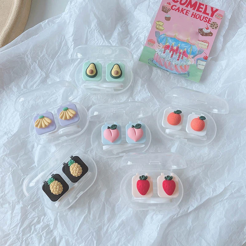 

Cute Girl Fruit Contact Lens Case Box Women Mini Cute Eyes Contact Lens Container Box Bag Travel Kit