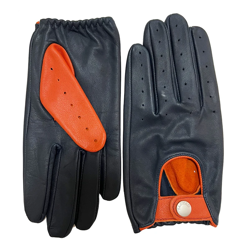 

Gloves Men Accessories Winter Male Unlined Genuine Leather Gloves Stylish Two Color Patchwork Guantes Gym Hombre Dark Blue Luvas