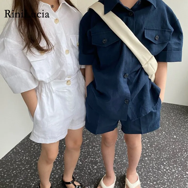 

Комплект детской летней одежды rinilled из шорт и блузки в Корейском стиле для девочек и мальчиков, 2022