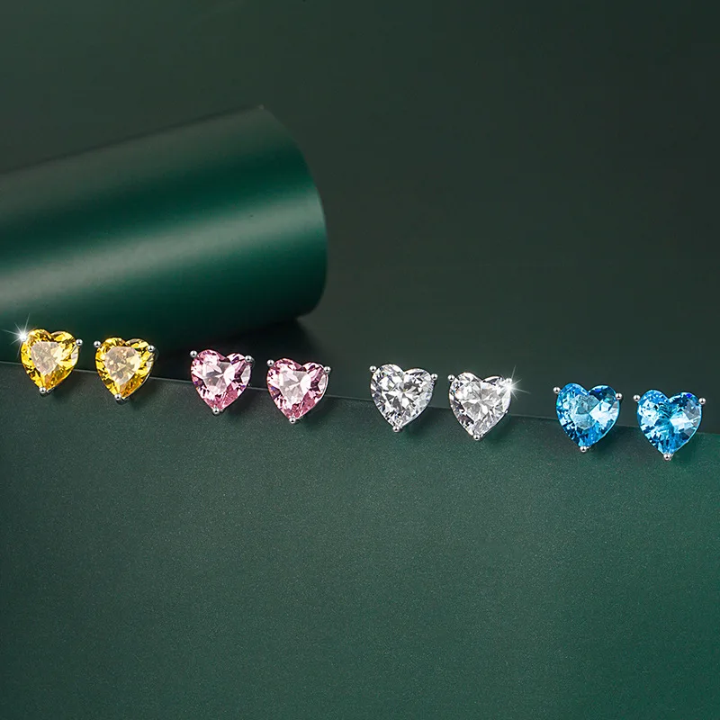 

New Korean Version Sweet Heart-shaped Earrings Temperament Love Color Treasure 10*10 Earrings Earrings Bridal Wedding Jewelry