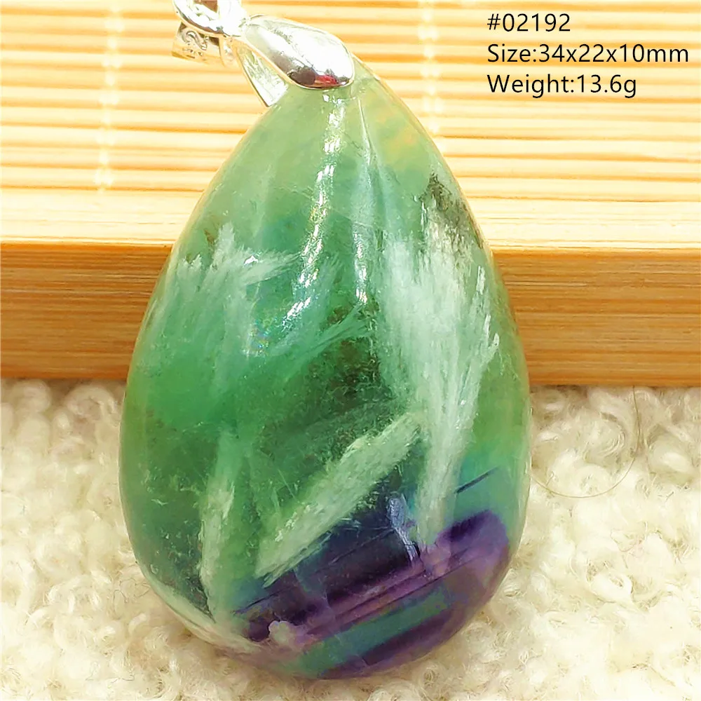 

Natural Green Feather Fluorite Quartz Colorful Pendant Jewelry Women Water Drop Blue Fluorite Necklace AAAAAA