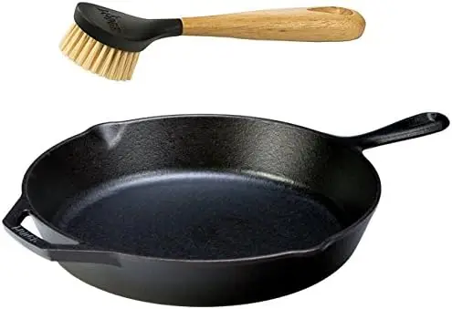 

Cast Iron Skillet with Scrub Brush- 12 inch Cast Iron Frying Pan With 10 inch Bristle Brush