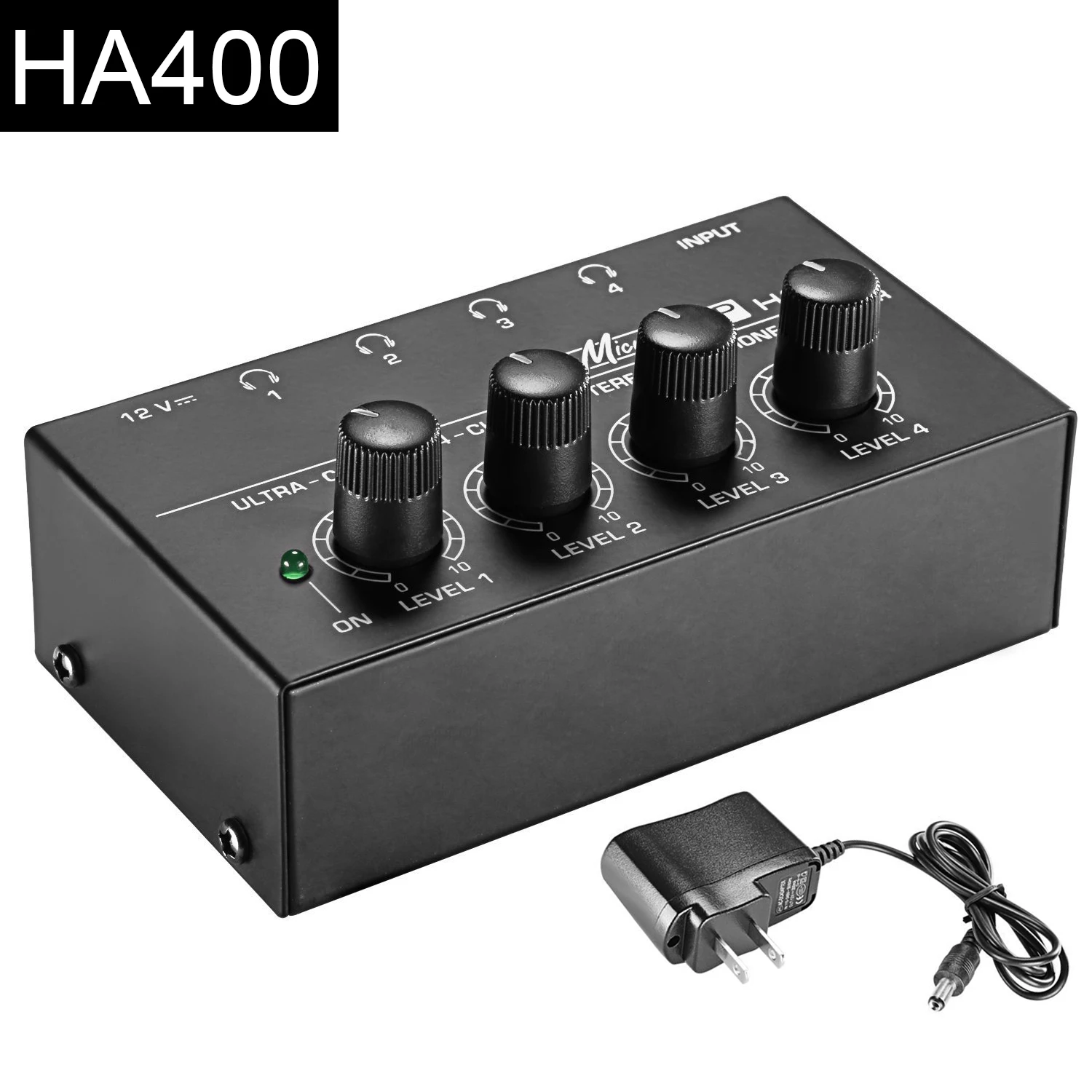 

HA400 Ultra-Compact 4 Channels Mini o Stereo Headphone Amplifier Audio Amplifier With Power Adapter EU US Plug Adapter Black Amp
