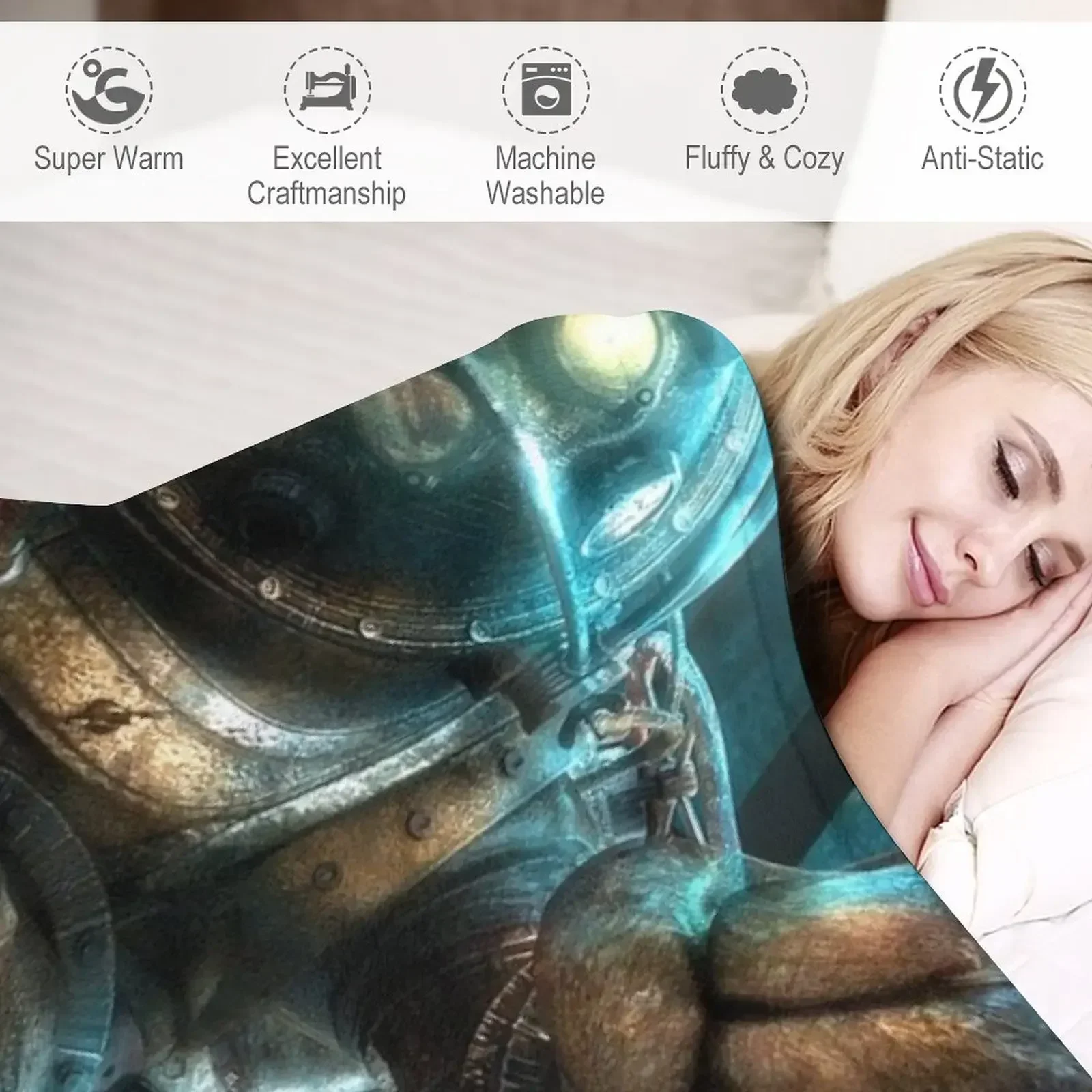 Bioshock Big Daddy Gaming Art Плед Хэллоуин Декоративные одеяла и