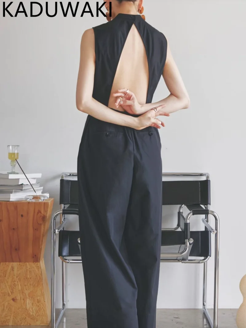 

Свободный черный наряд с открытой спиной, модные комбинезоны с открытой спиной, женский сексуальный комбинезон, женский элегантный однотонный цельный костюм, лето 2023