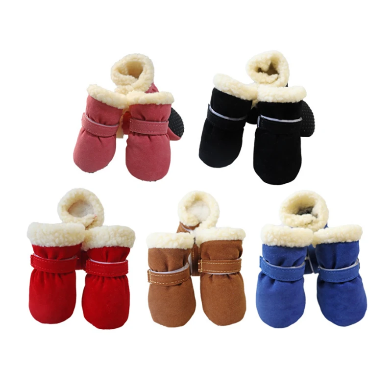 

4Pcs Thick Warm Waterproof Winter Pet Dog Shoes Anti-slip Rain Snow Boots Footwear for Small Dogs Puppy Chihuahua Dog Booties