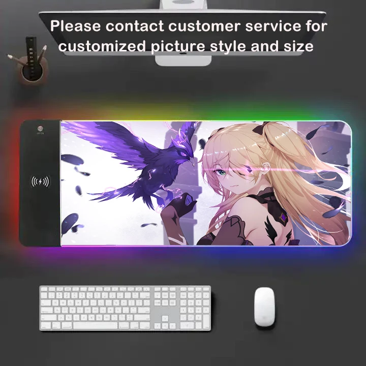 

Game MousePad RGB New Wireless Charger Game Genshin Impact Popular Computer Mouse Keyboard Carpet Luminous Office Mouse Desk Pad