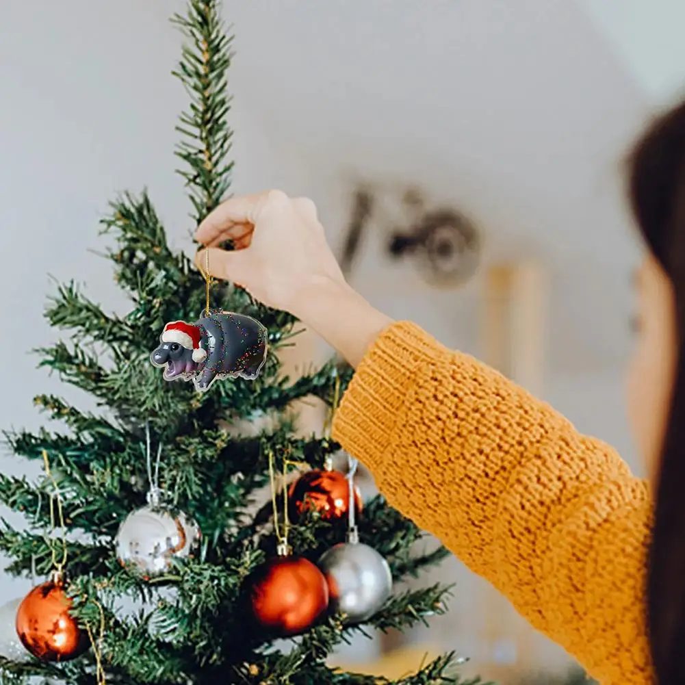 Рождество Moodeng Смола Злой Бегемот Акриловые Украшения Тенденции Елка Подвеска