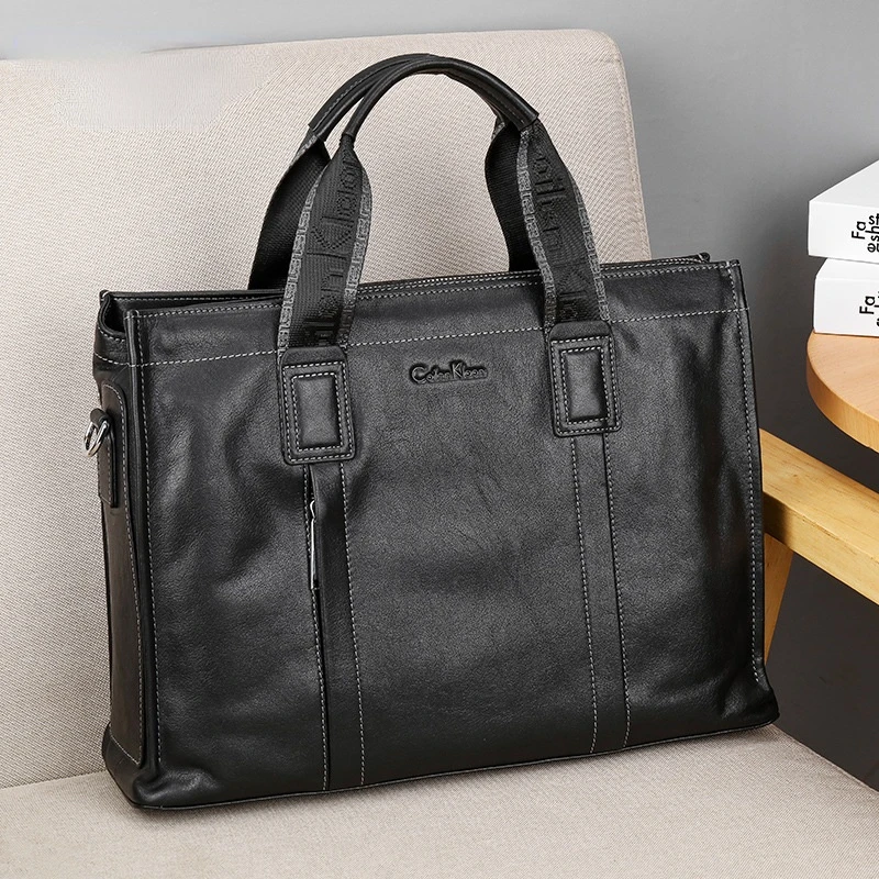 2022 New Genuine Leather Casual business affairs Men Handbag Man Briefcase Business Shoulder Black Classic Crossbody 14 Inch