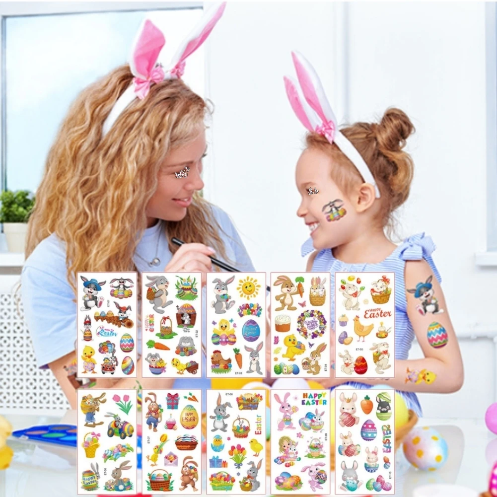 

Tatuagem Falsa De Desenho Animado, Adesivo De Tatuagem Temporária De Brao E Coelho Da Páscoa, Ideal Para Crianas 10 Sheets
