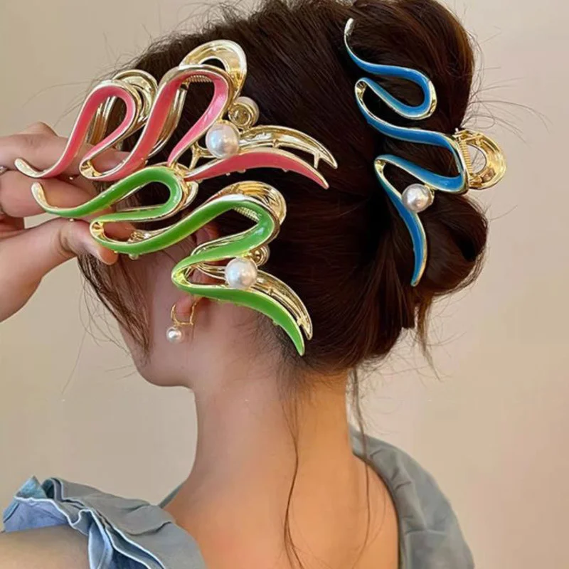

Изысканные жемчужные Красочные заколки для волос, модная металлическая Геометрическая заколка для волос, заколки-крабы, заколки для волос для женщин, аксессуары для волос, головной убор