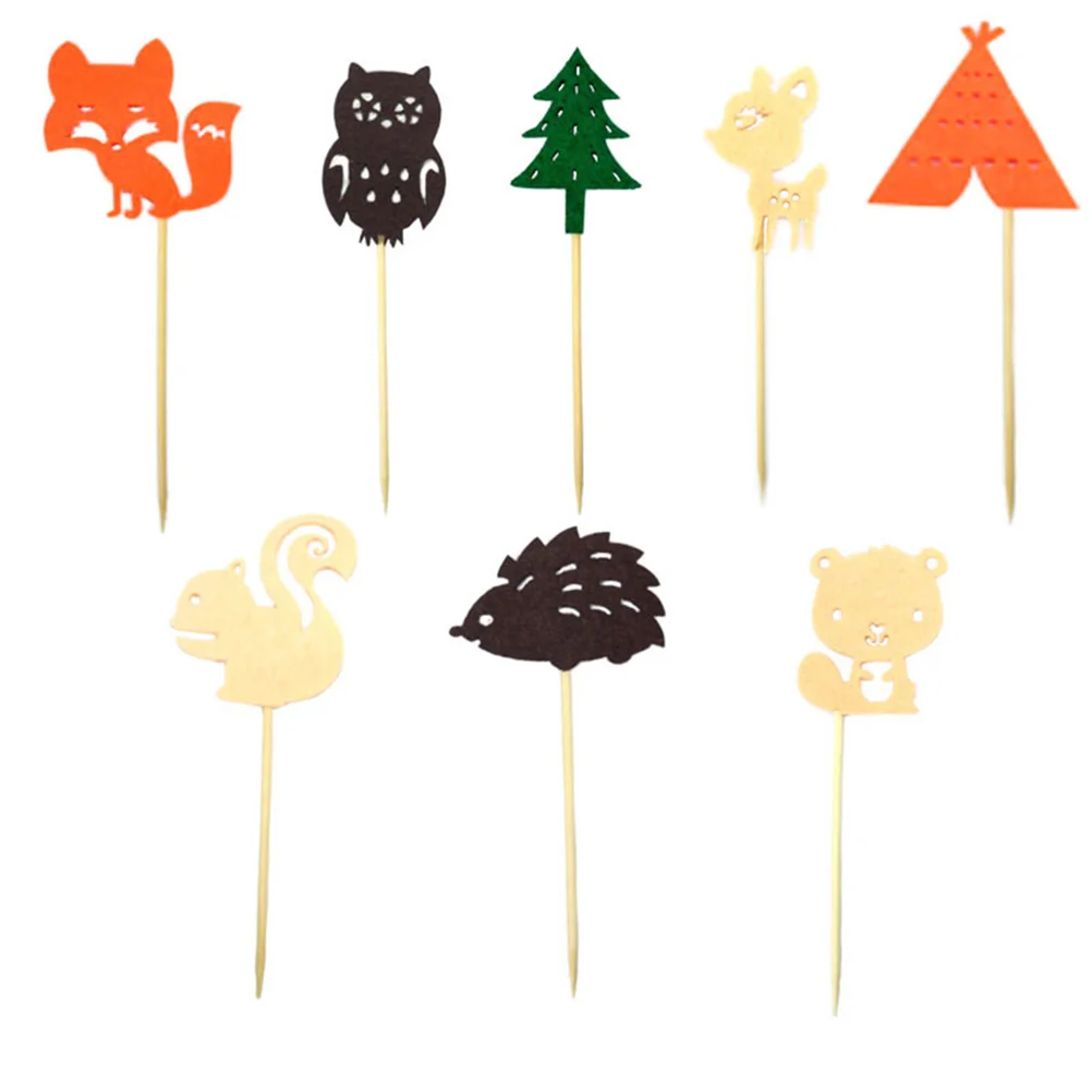 

48pcs Forest Animals Birthday Cake Toppers Bear Baking Cake Cupcake Food Fruit Picks Decoration