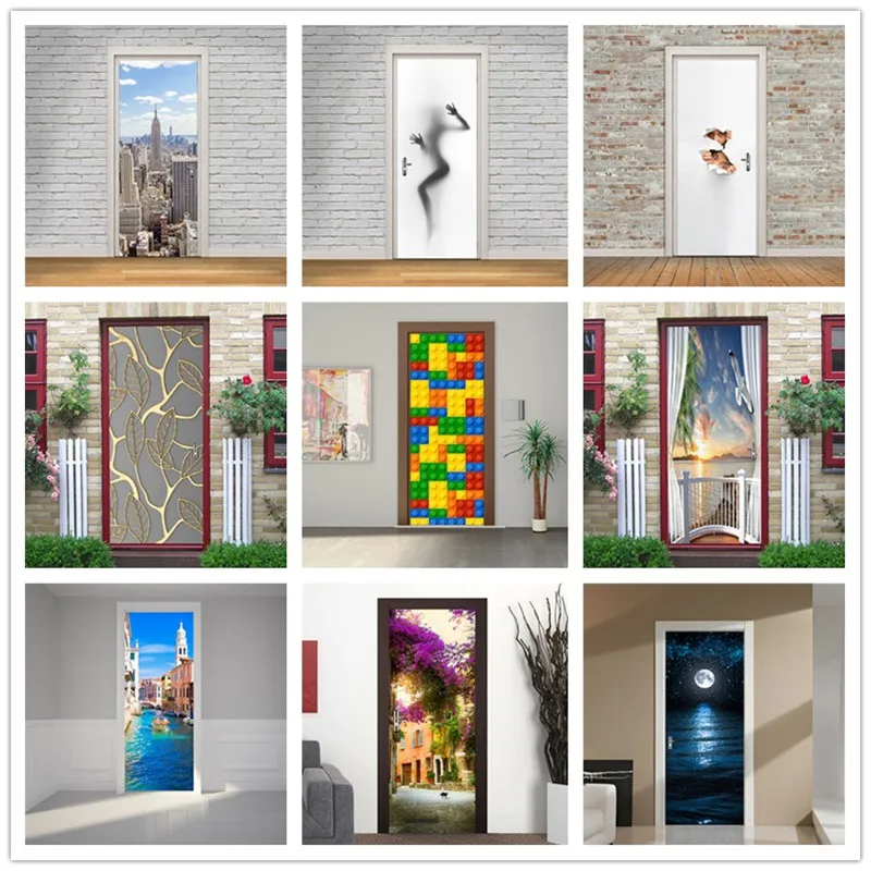 

Fashion Imitation 3D Door Sticker Modern Design Bedroom Bathroom Balcony Wallpaper For Door Home Decoration Renovation PVC Mural
