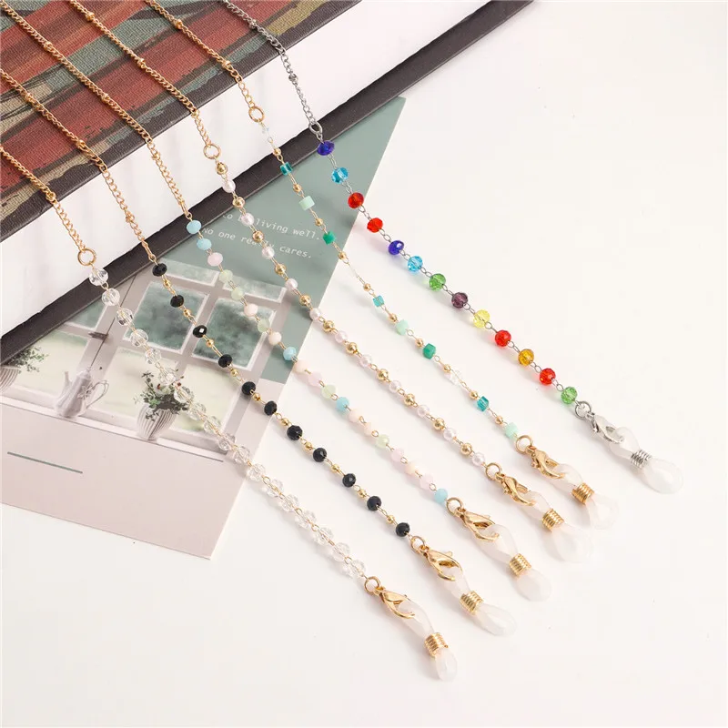 Ожерелье-цепочка для очков позолоченный шнур с хрустальными бусинами защиты