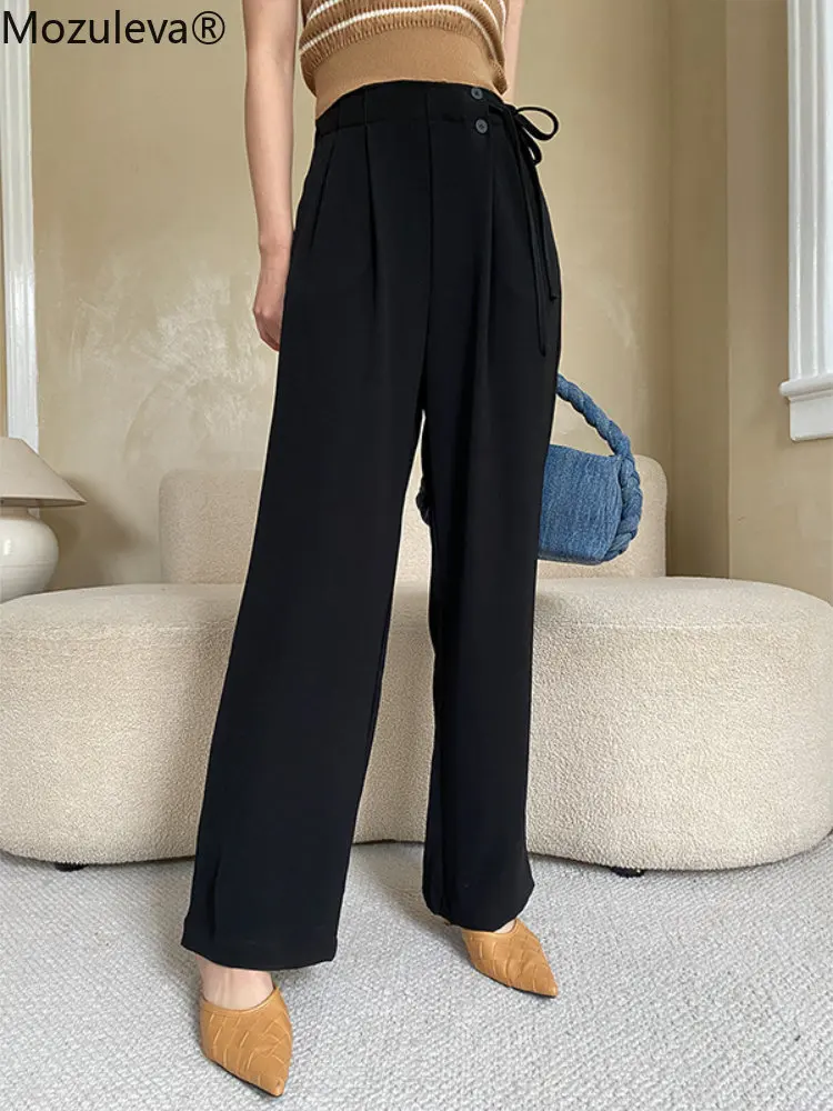 

Mozuleva Women High Waist Bandage Suit Pants Spring Summer Ladies Office Trousers Female Loose Wide Leg Solid Pants 2023