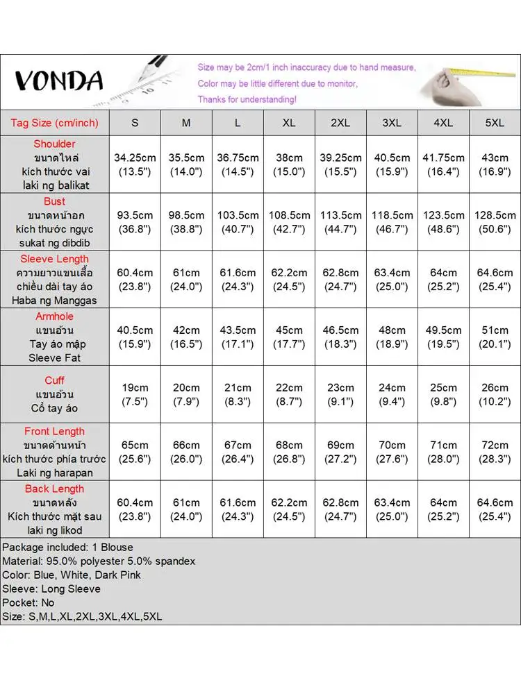 VONDA женские элегантные офисные топы с воротником-стойкой однотонная блузка