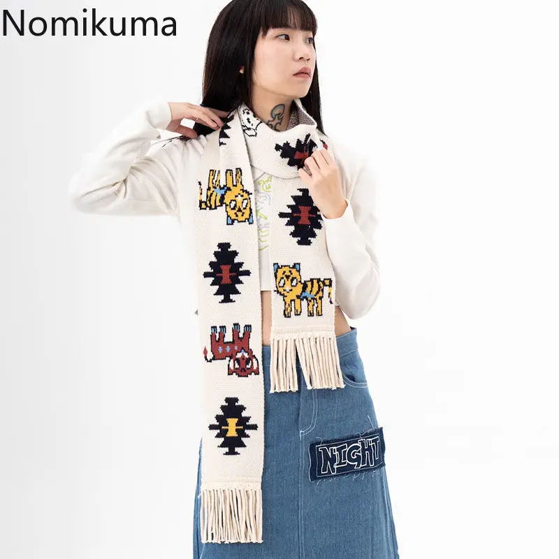 Kawaii аниме модный вязаный шарф с кисточками новый осенне-зимний теплый мультяшный