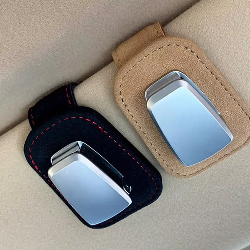 

Multi-function glasses clip Universal Car Visor Sunglasses Holder Clip aluminum alloy PU leather card holder Ticket Clip documen