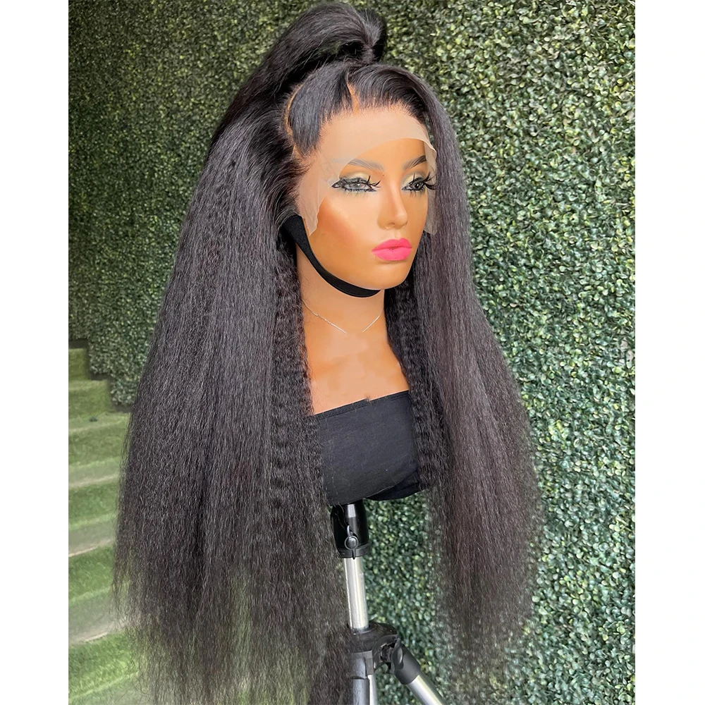 

Натуральный черный мягкий 26 дюймов 180 плотность длинный курчавый Yaki прямой глубокий кружевной передний парик для африканских женщин с BabyHair термостойкий
