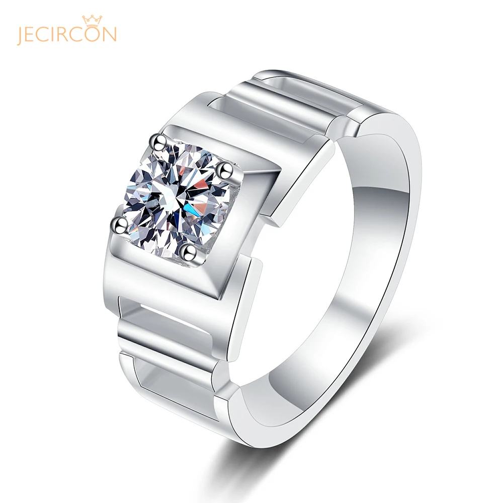 

JECIRCON 1ct Moissanite Diamond European and American Ring Plated PT950 Platinum Personality 925 Sterling Silver Ring for Men
