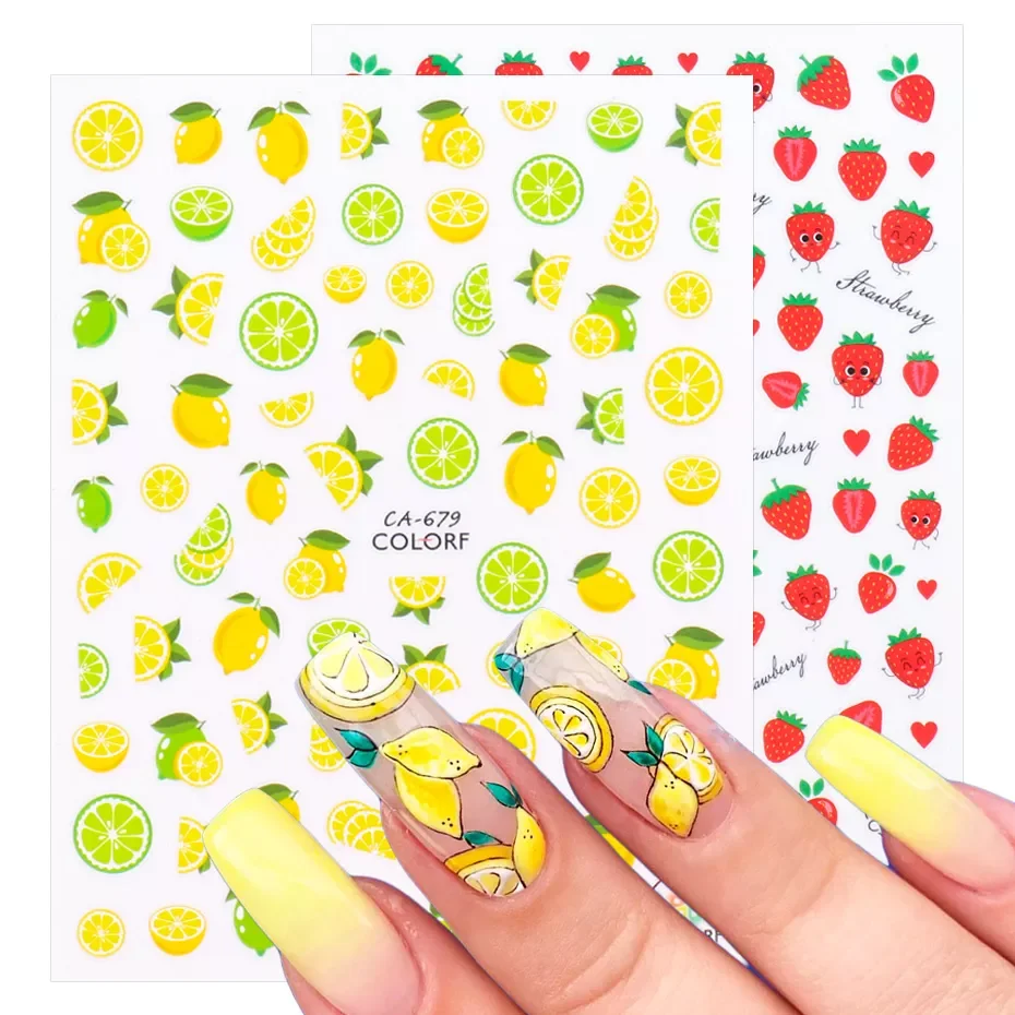 

NEW IN Lemon Nail Stickers 3D Adhesive Sliders Fruits Strawberry Pineapple Nail Art Decals Designs Decoartions Manicures