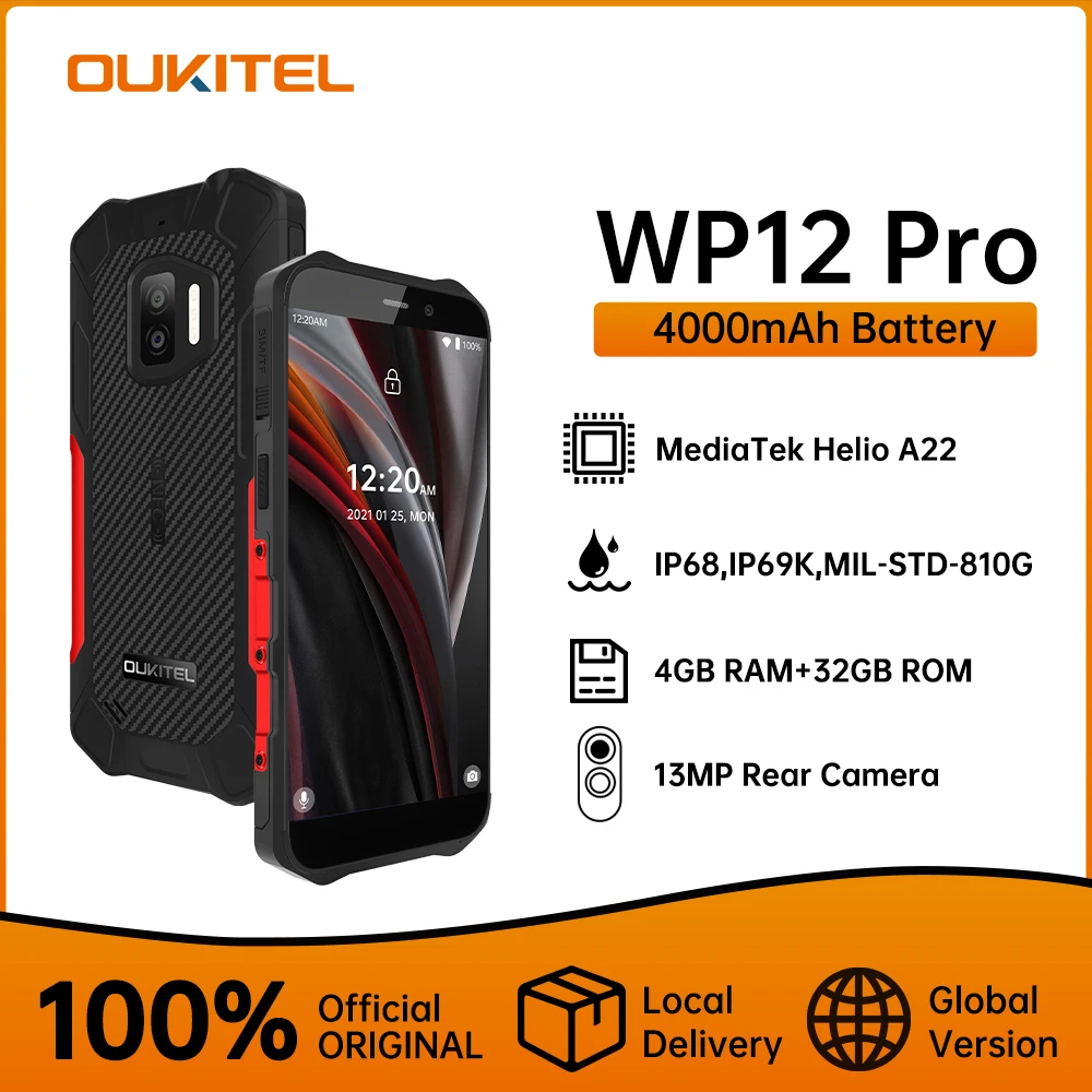 

Oukitel WP12 Pro IP68/IP69K Rugged Smartphone NFC 4GB+64GB 5.55" HD+ 4000mAh Quad Core Android11 Mobile Phone 13MP Cell Phone