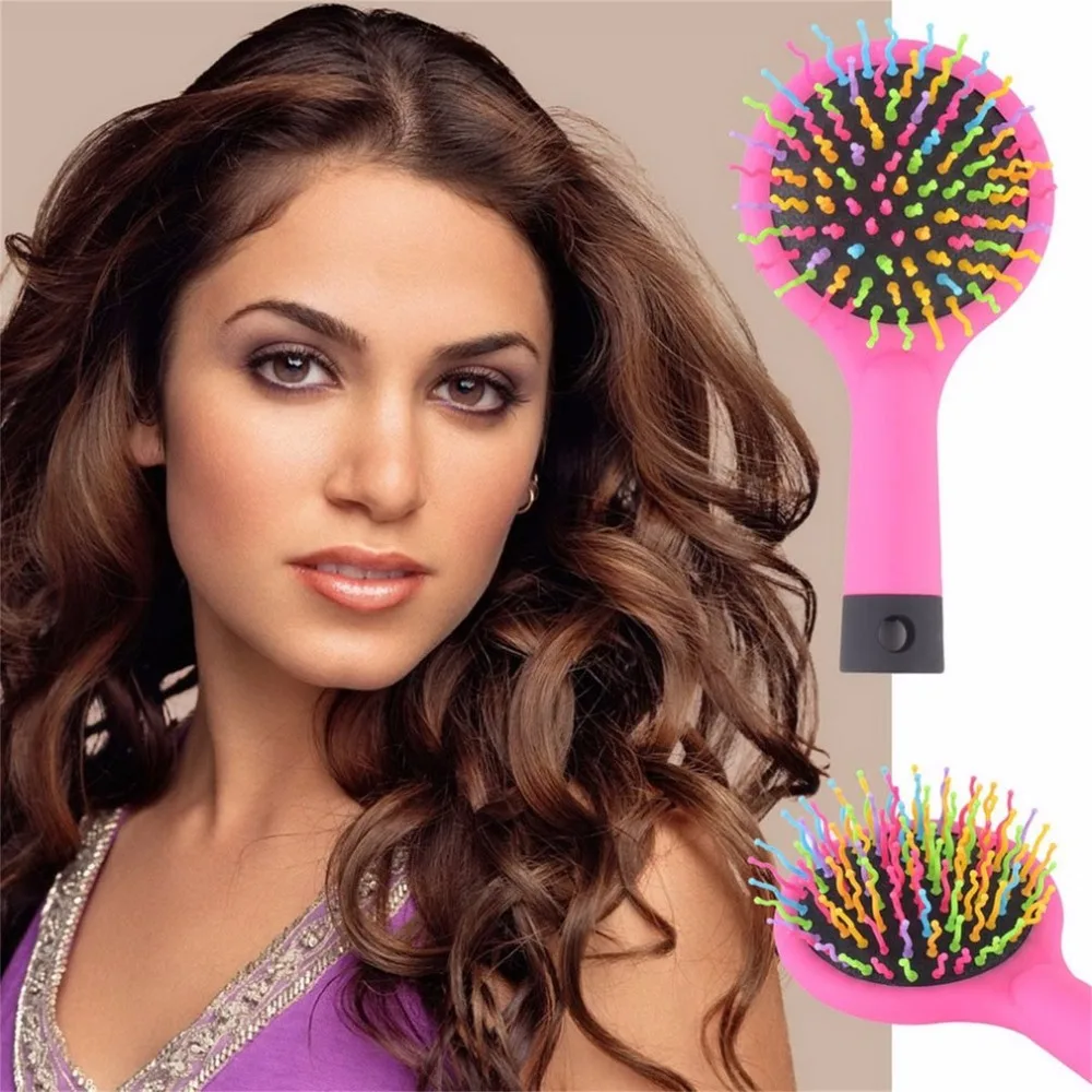 

Rainbow Volume Anti-static Magic Detangler Hair Curl Straight Massage Comb Hair Brush Hair Care Styling Tools With Mirror