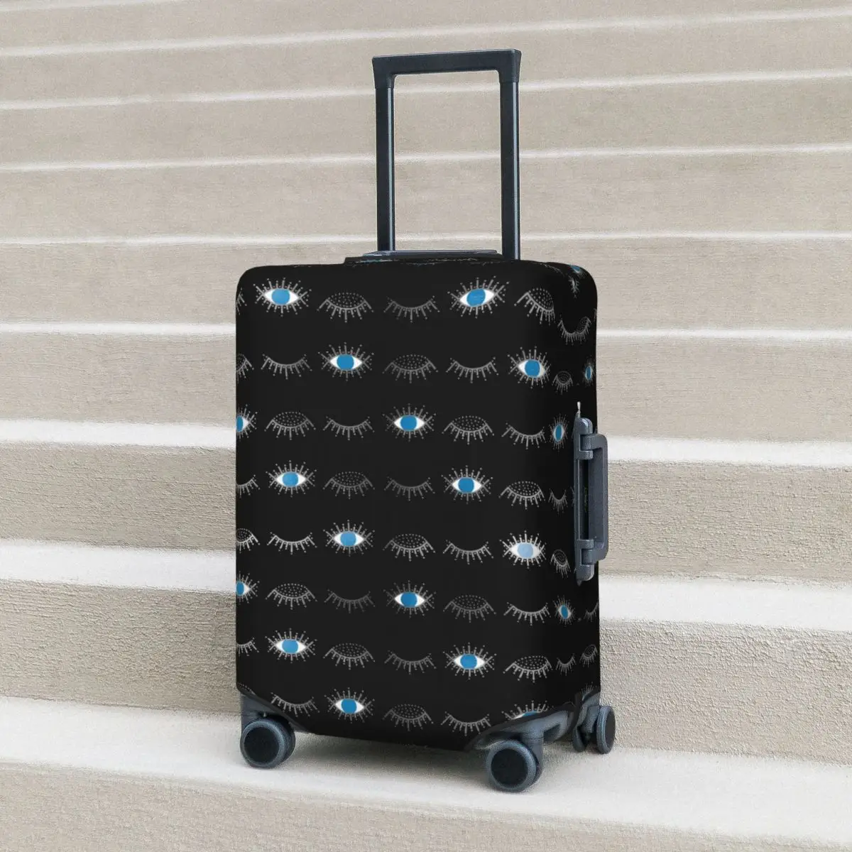 

Eyelashes Nazar Mati Suitcase Cover Blue Evil Eye Flight Travel Strectch Luggage Case Protector